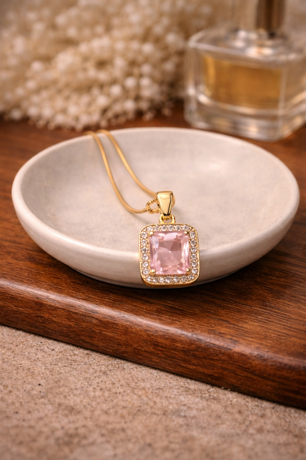 Rosé Lumi Cushion Pendant Necklace
