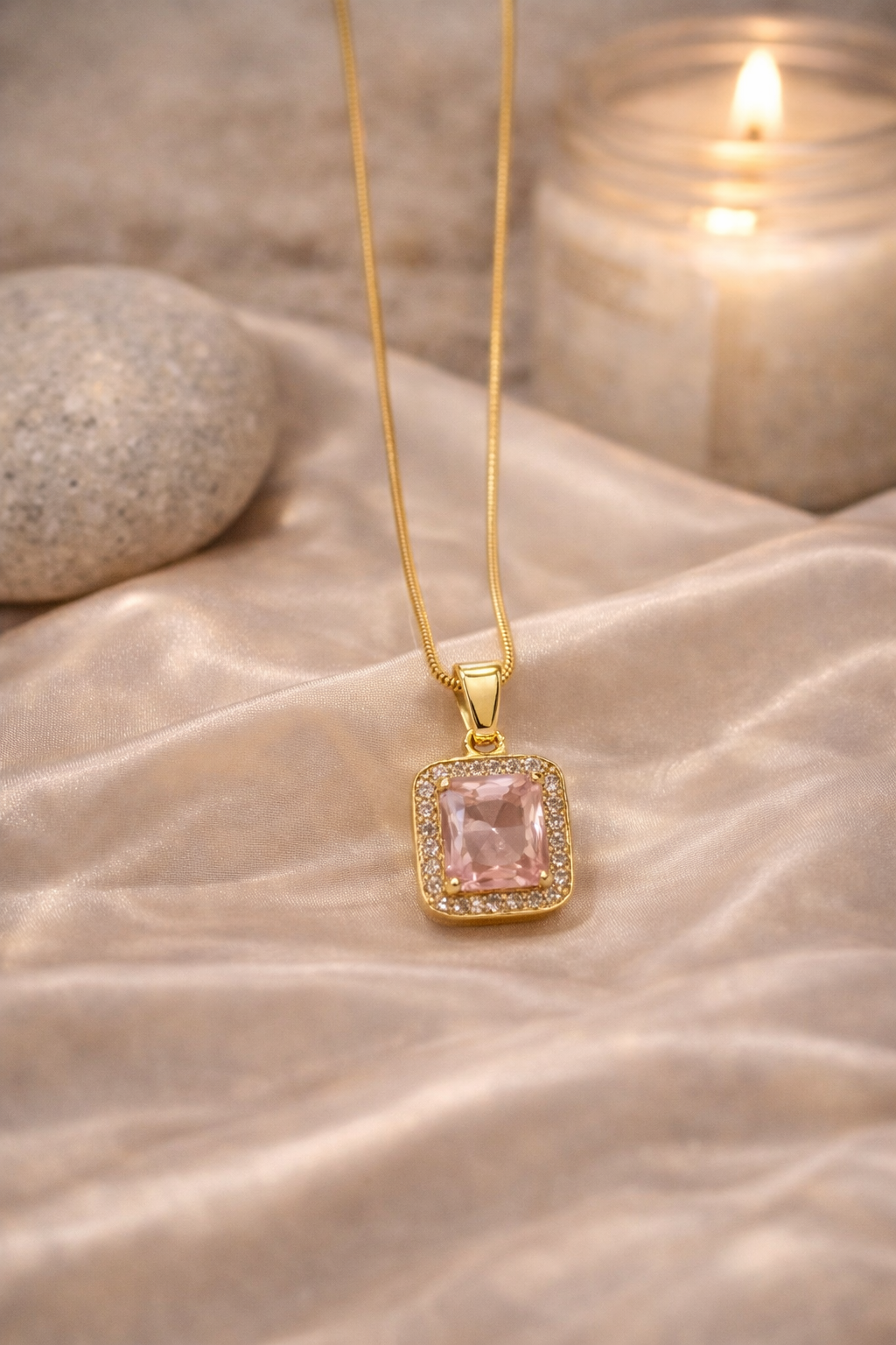 Rosé Lumi Cushion Pendant Necklace