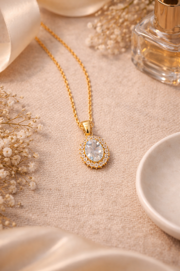 Elara Cushion Halo Pendant Necklace