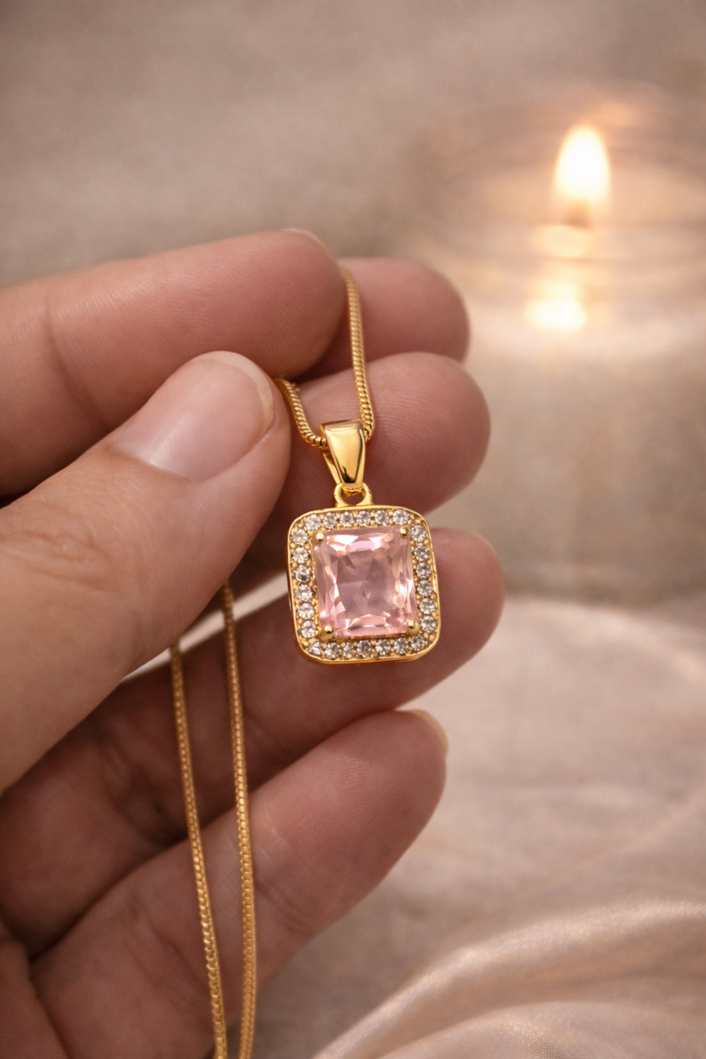 Rosé Lumi Cushion Pendant Necklace